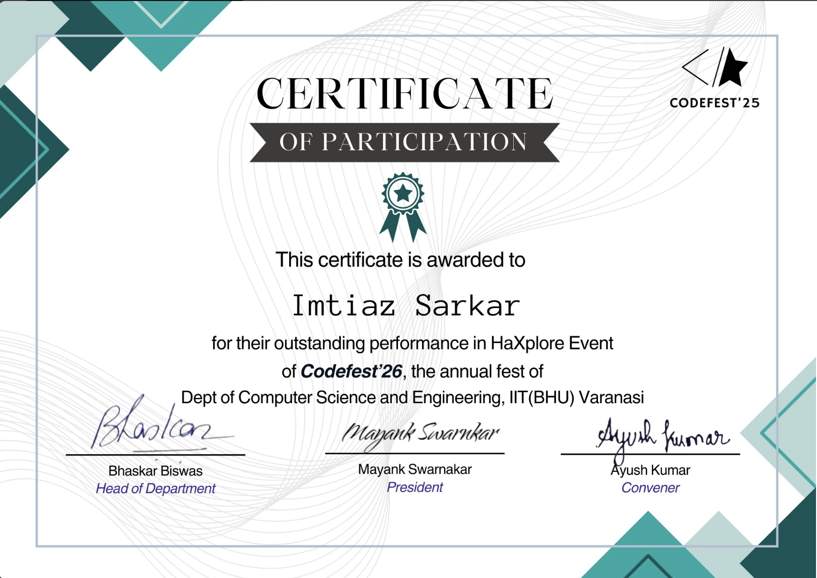 NPTEL certificate for Advanced Engineering Mathematics