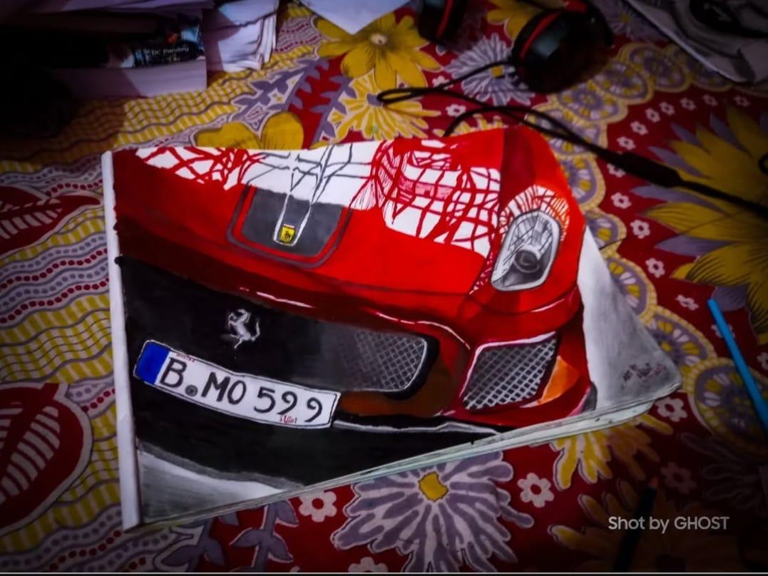 Color drawing of a red sports car
