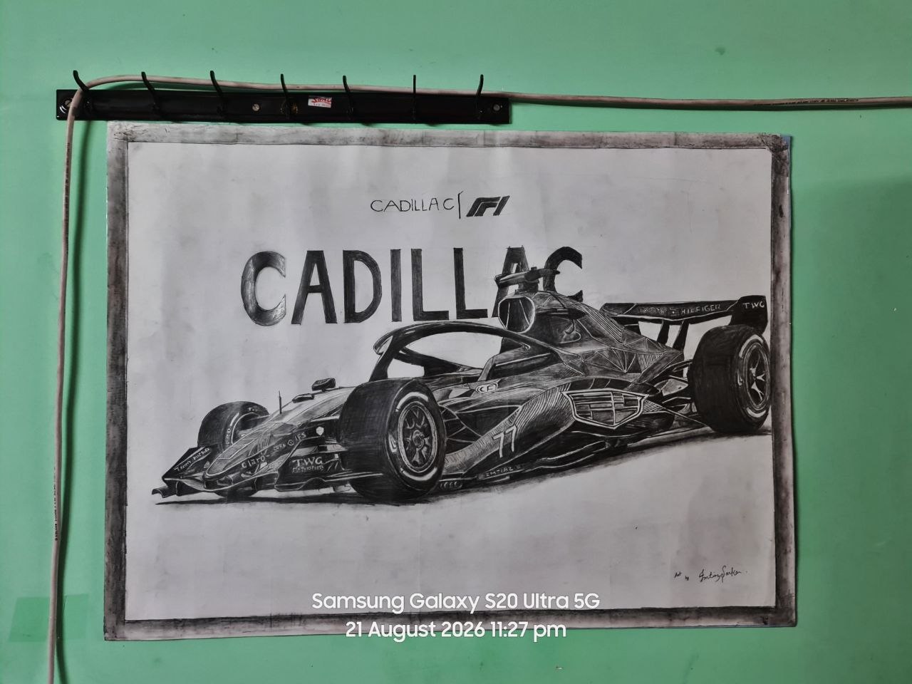 Pencil drawing of a Formula One car